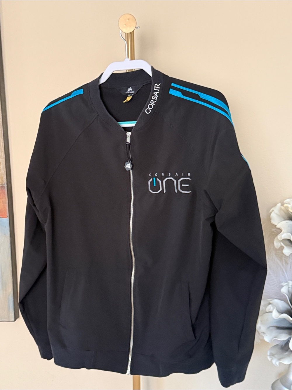 Corsair Black Bomber Jacket with Blue Stripe Accents